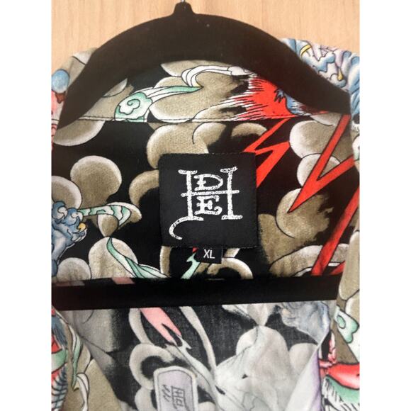 DEH XL Japanese Oni Demon Graphic Button Up Shirt Short Sleeve - Picture 6 of 8